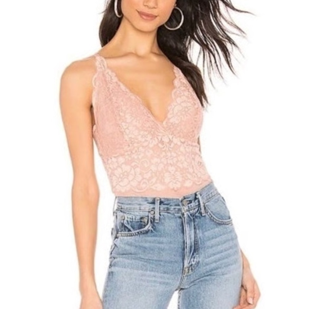 We Are Hah Smarty Pants Lace Bodysuit In Copper Rose. Size XS